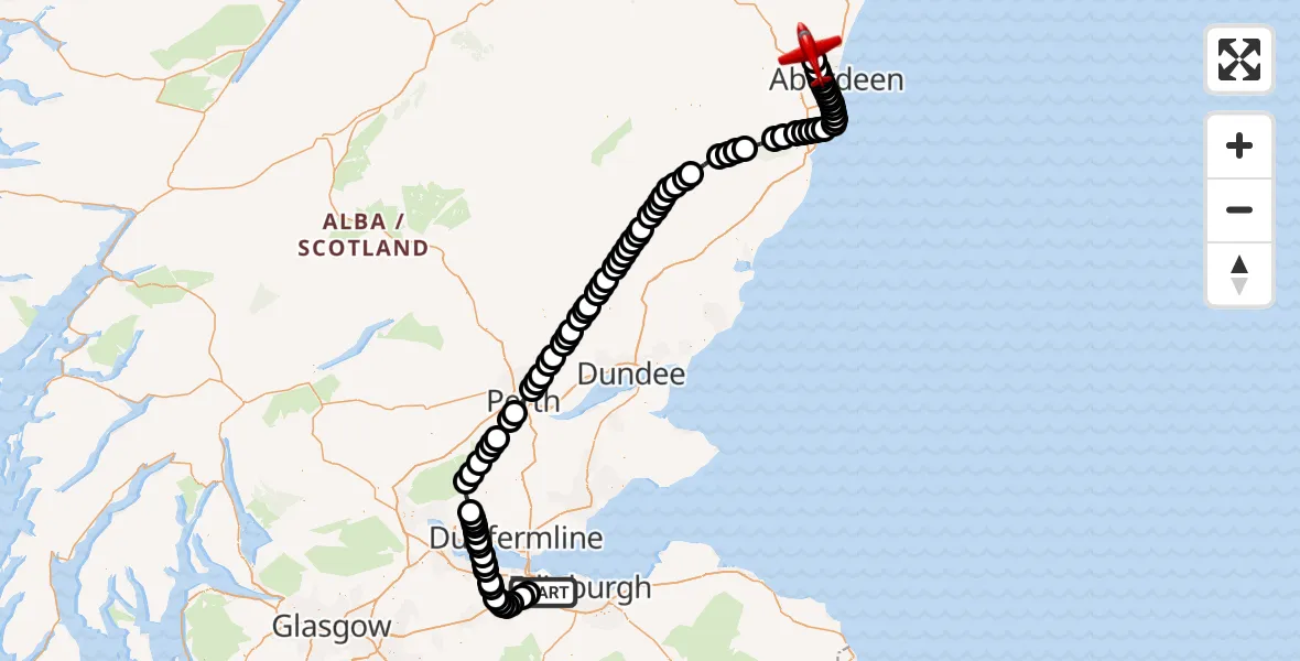 Flight route Air Ambulance Aircraft Edinburgh Airport - Aberdeen International Airport, 10 August 2026, 21:54