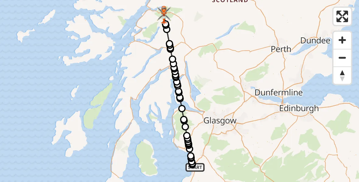 Flight route Coastguard Helicopter Glasgow Prestwick Airport - Coir' Eilde, 10 August 2026, 23:06
