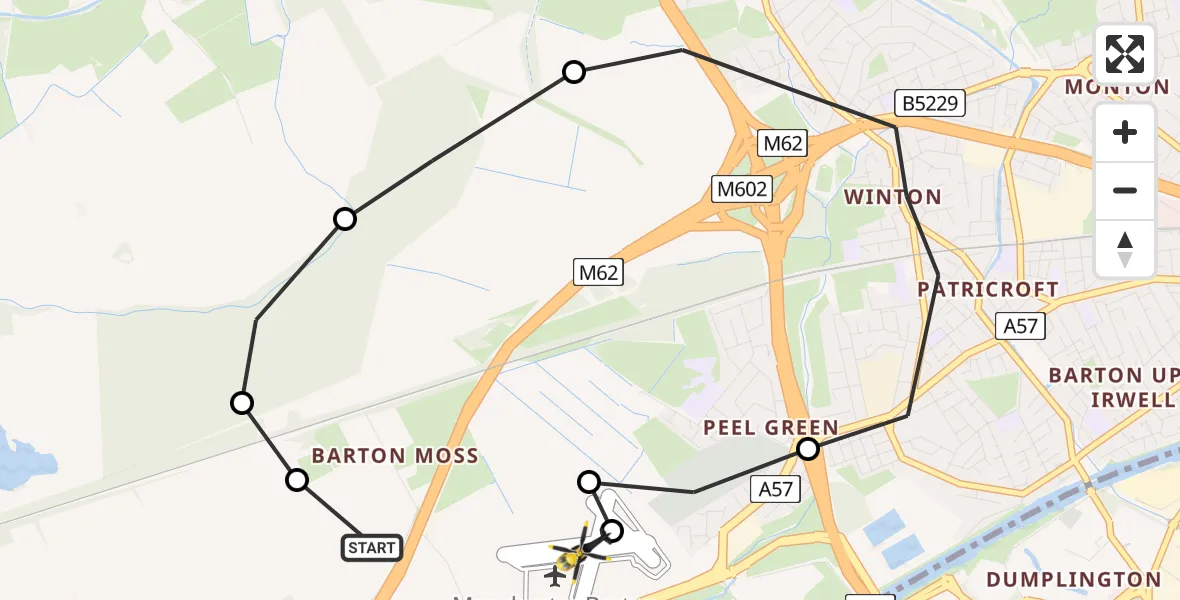 Flight route Police Helicopter Irlam - Manchester Barton Aerodrome, 11 August 2026, 00:17