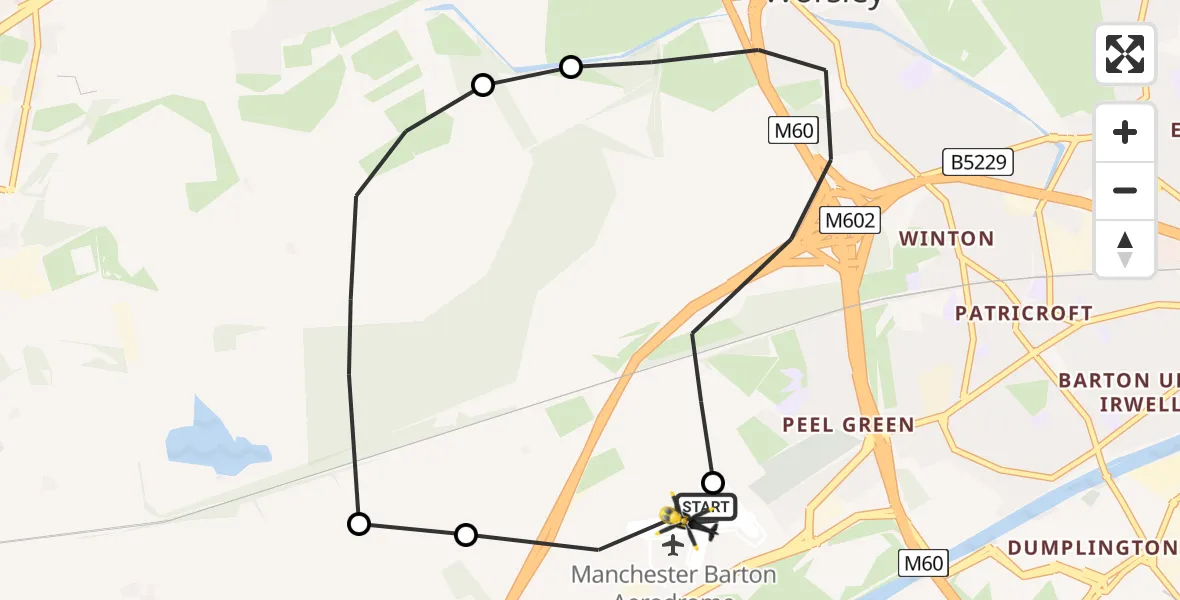 Flight route Police Helicopter Manchester Barton Aerodrome - Manchester Barton Aerodrome, 11 August 2026, 00:28