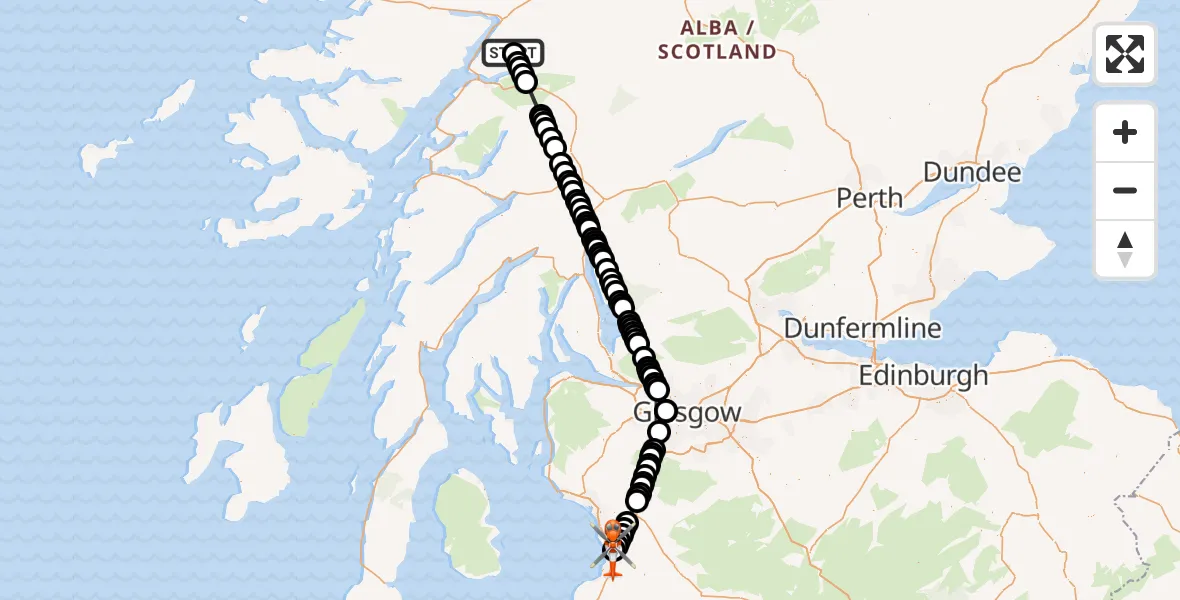Flight route Coastguard Helicopter Sron Dearg - Glasgow Prestwick Airport, 11 August 2026, 00:33