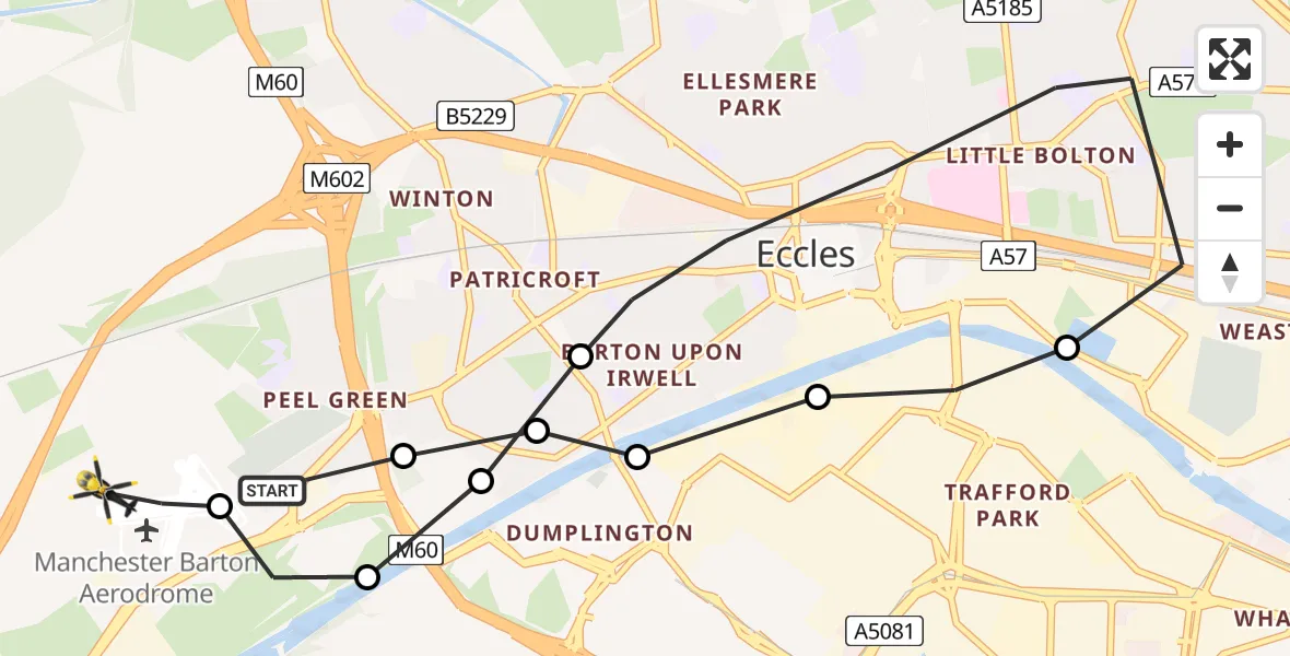 Flight route Police Helicopter Manchester Barton Aerodrome - Manchester Barton Aerodrome, 11 August 2026, 01:10