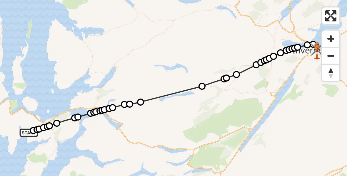 Flight route Coastguard Helicopter Kilbride - Cille Bhrìghde - Inverness, 11 August 2026, 01:43
