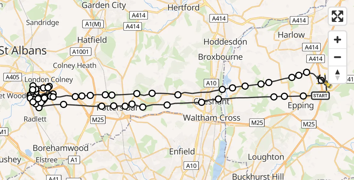 Flight route Police Helicopter North Weald Bassett - North Weald Airfield, 11 August 2026, 03:32