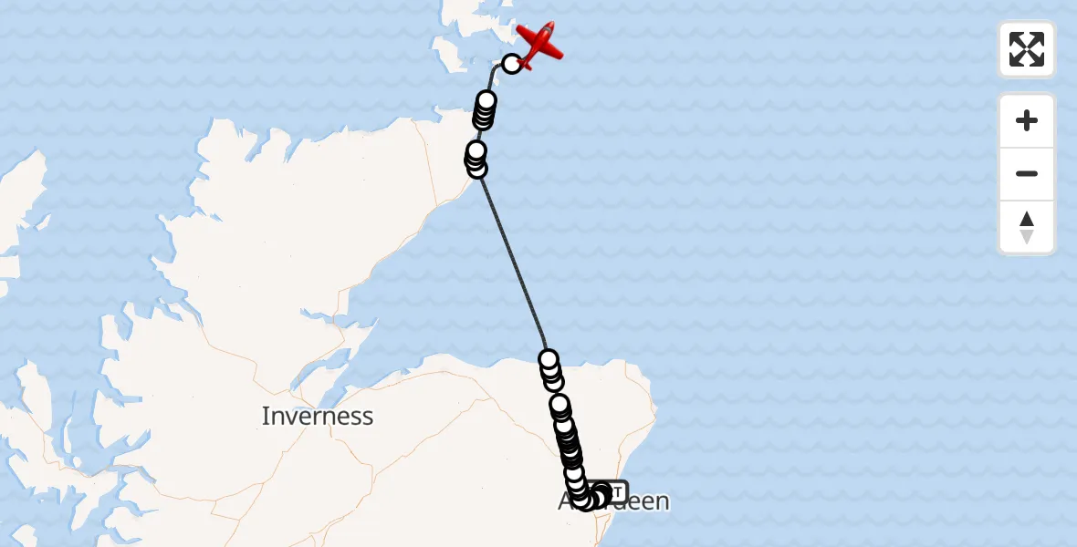 Flight route Air Ambulance Aircraft Aberdeen International Airport - North Sea, 11 August 2026, 07:54