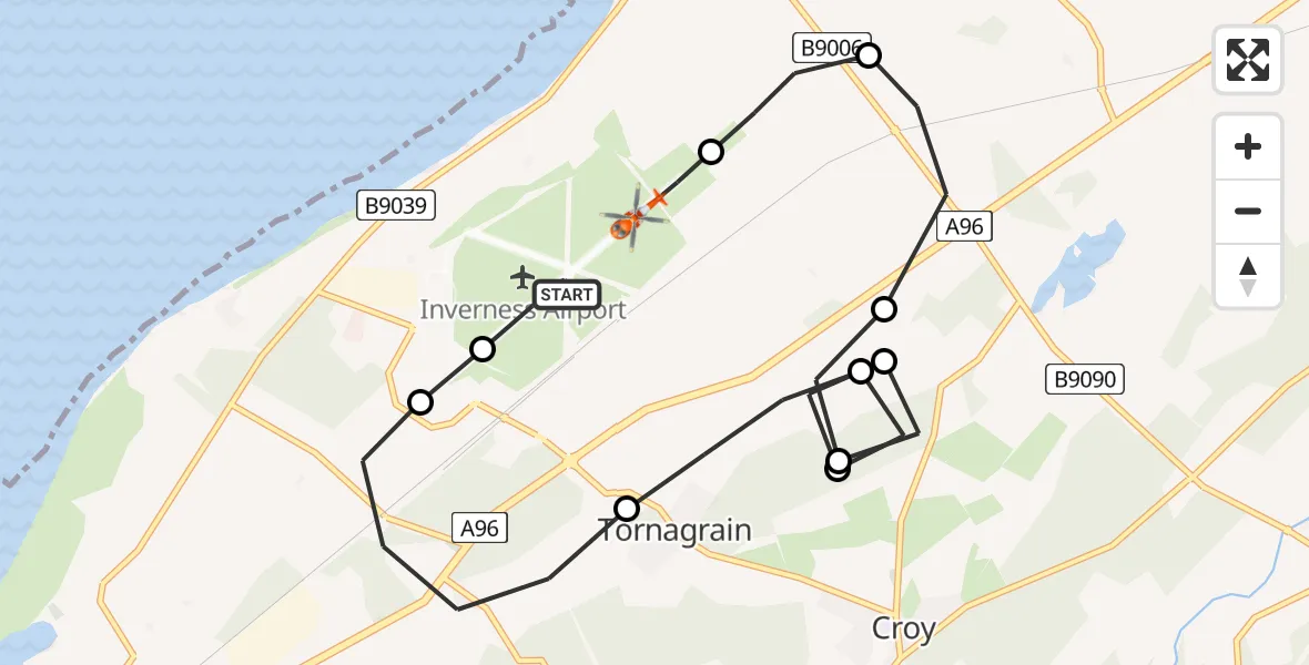 Flight route Coastguard Helicopter Inverness Airport - Inverness Airport, 11 August 2026, 08:38
