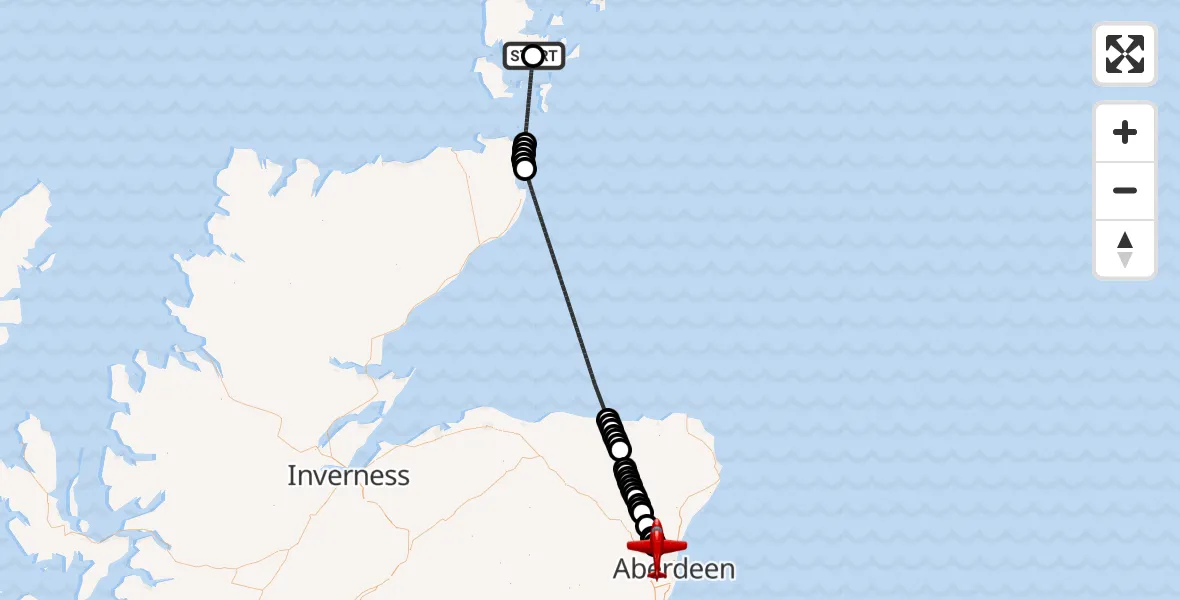 Flight route Air Ambulance Aircraft Seafield - Aberdeen International Airport, 11 August 2026, 08:58