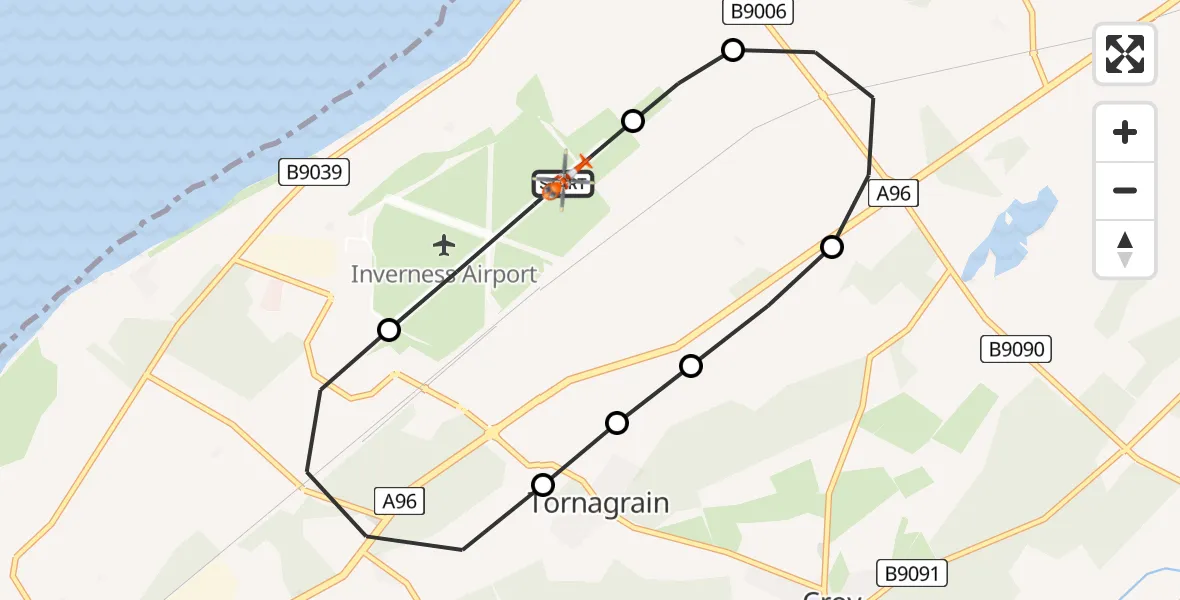 Flight route Coastguard Helicopter Inverness Airport - Inverness Airport, 11 August 2026, 09:01