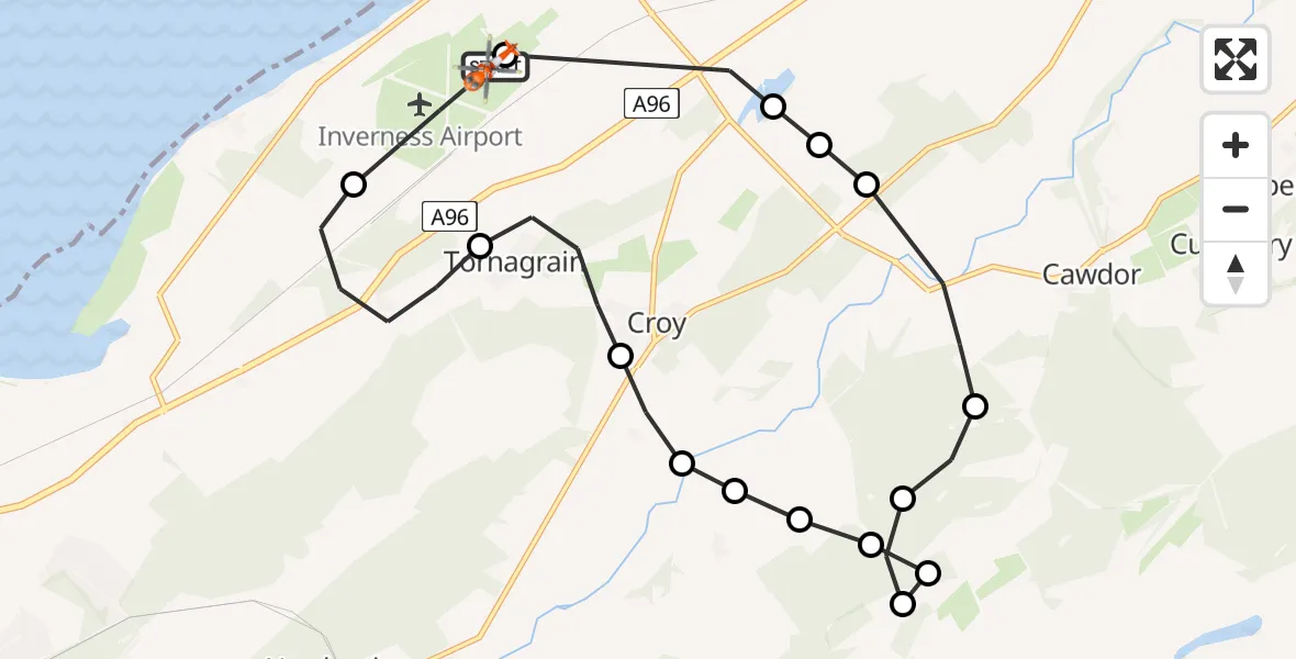 Flight route Coastguard Helicopter Inverness Airport - Inverness Airport, 11 August 2026, 09:08