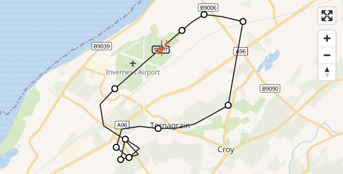 Flight route Coastguard Helicopter Inverness Airport - Inverness Airport, 11 August 2026, 09:18