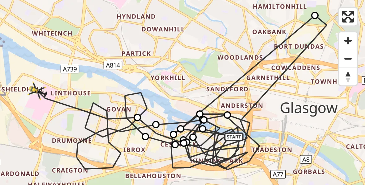Flight route Police Helicopter Glasgow - Glasgow, 11 August 2026, 09:57