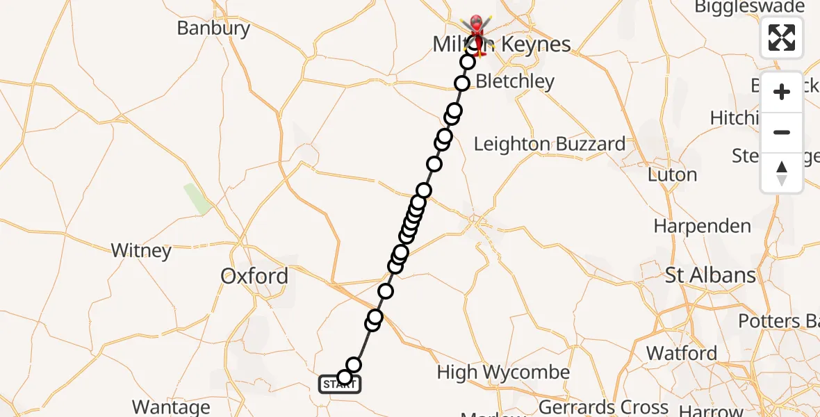 Flight route Air Ambulance Helicopter RAF Benson - Wolverton, 11 August 2026, 10:25