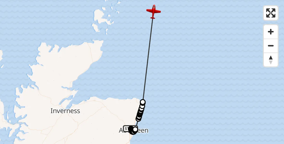 Flight route Air Ambulance Aircraft Aberdeen International Airport - North Sea, 11 August 2026, 10:53