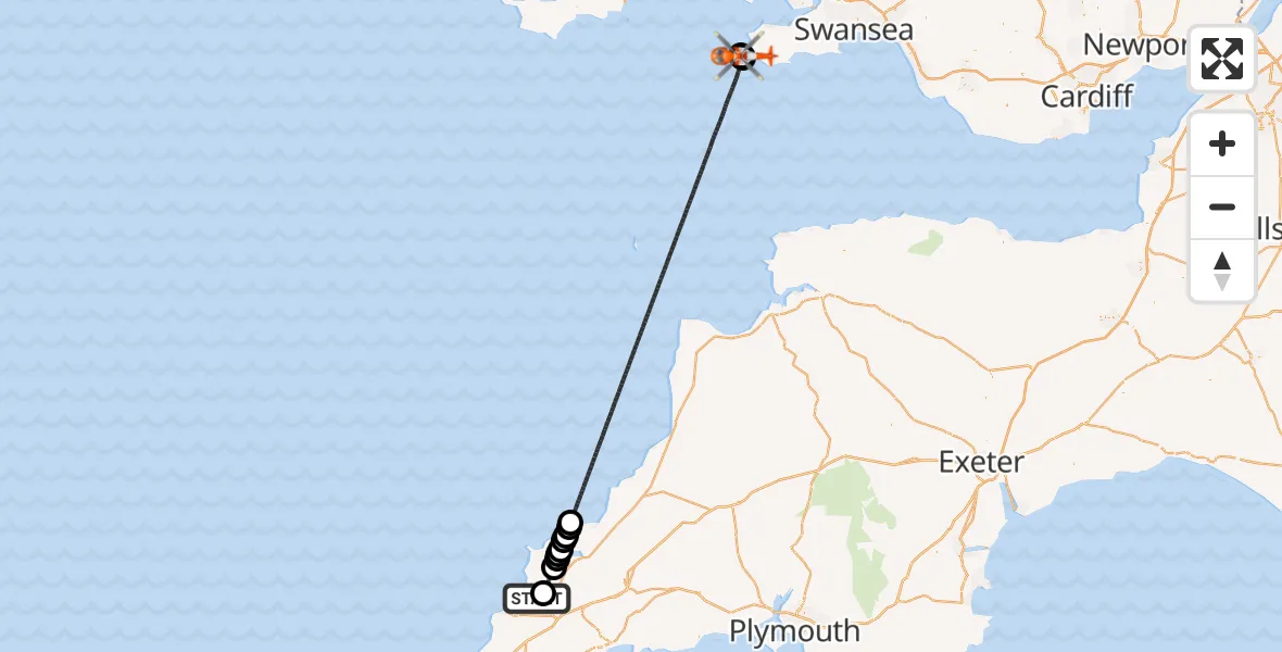 Flight route Coastguard Helicopter Cornwall Airport Newquay - Rhossili, 11 August 2026, 11:04