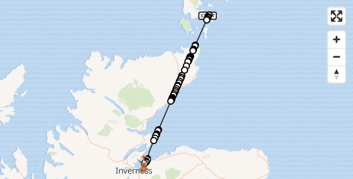 Flight route Coastguard Helicopter Kirkwall Airport - Inverness Airport, 11 August 2026, 11:14