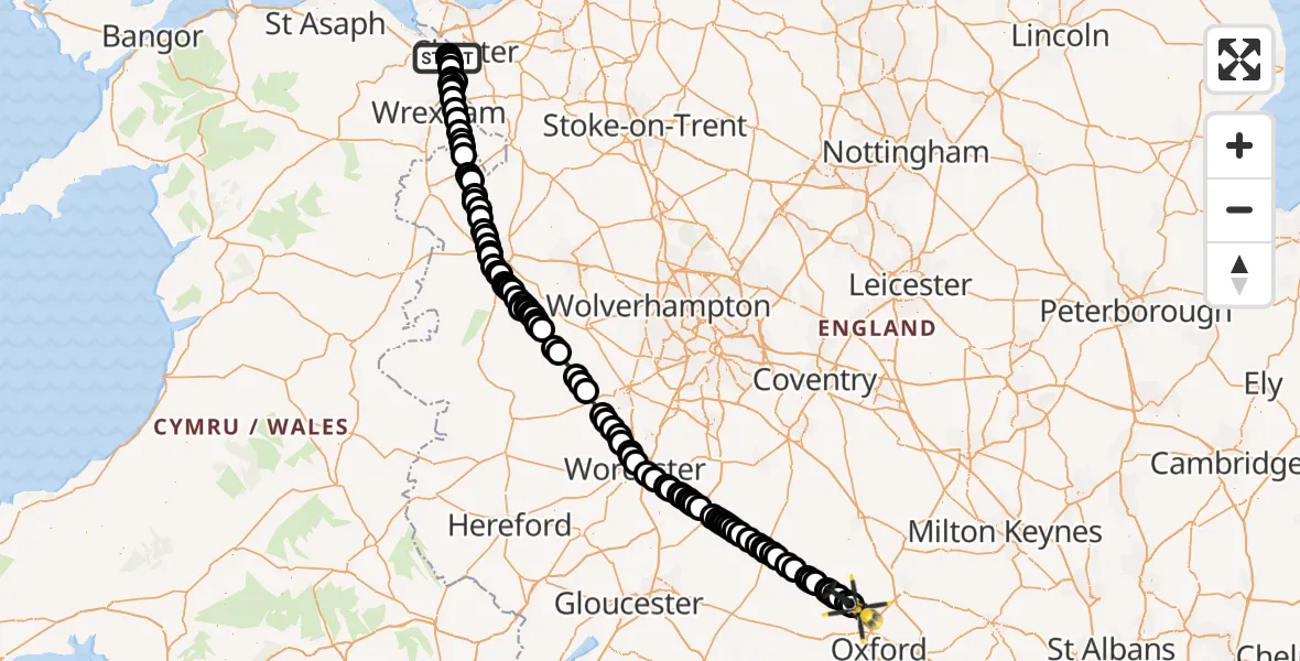 Flight route Police Helicopter Hawarden Airport - Woodstock, 11 August 2026, 11:14