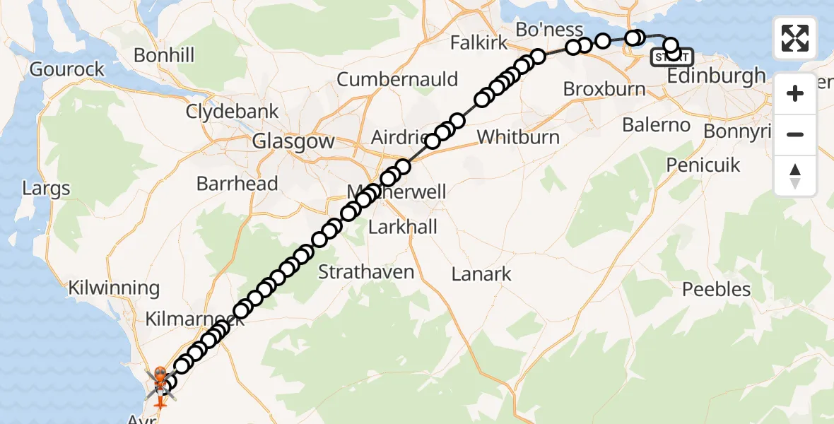 Flight route Coastguard Helicopter Cramond - Glasgow Prestwick Airport, 11 August 2026, 11:24