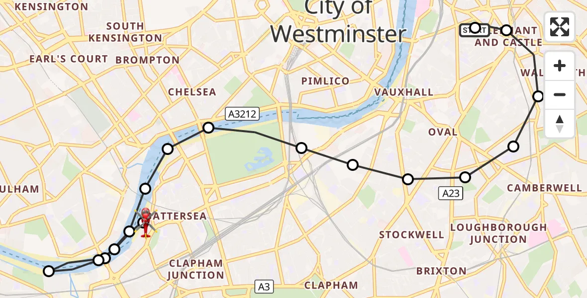 Flight route Air Ambulance Helicopter Elephant and Castle - London Heliport, 11 August 2026, 11:37