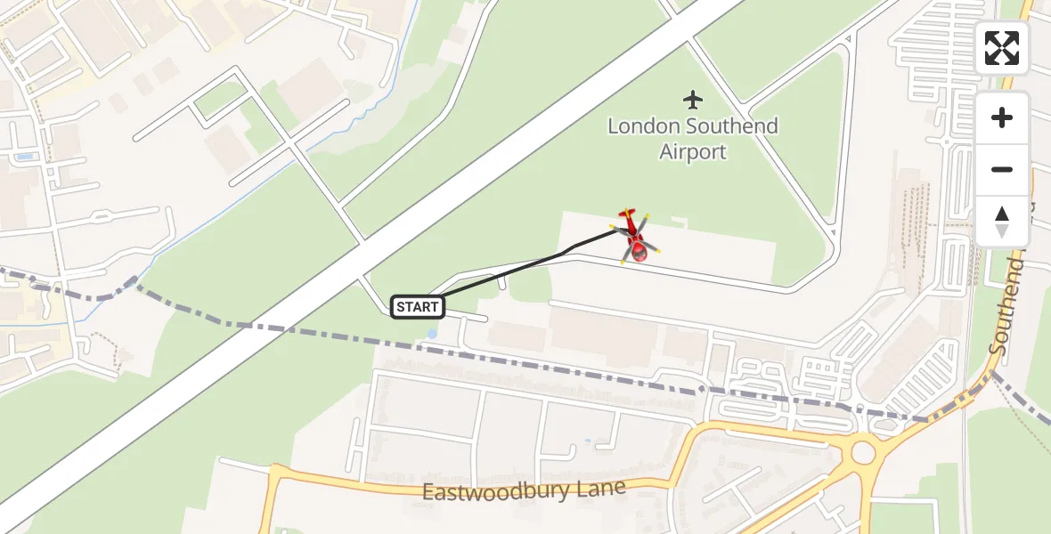 Flight route Air Ambulance Helicopter London Southend Airport - London Southend Airport, 11 August 2026, 12:25
