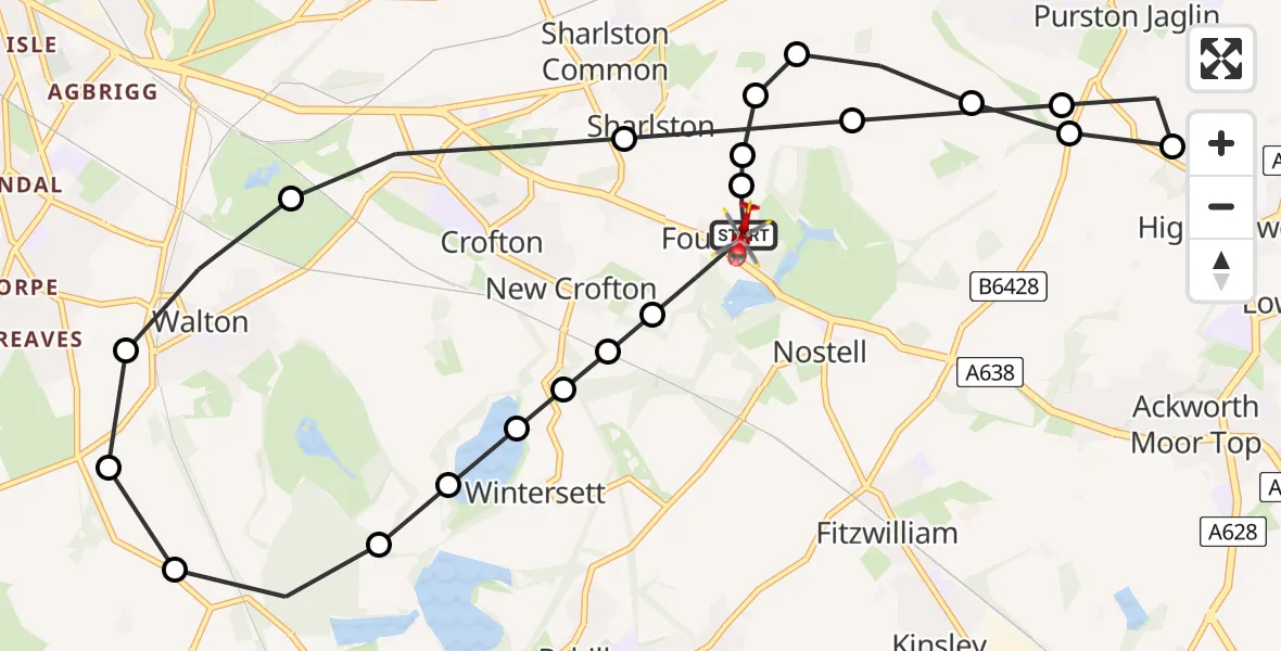 Flight route Air Ambulance Helicopter YAA Nostell Helicopter Port - YAA Nostell Helicopter Port, 11 August 2026, 12:33
