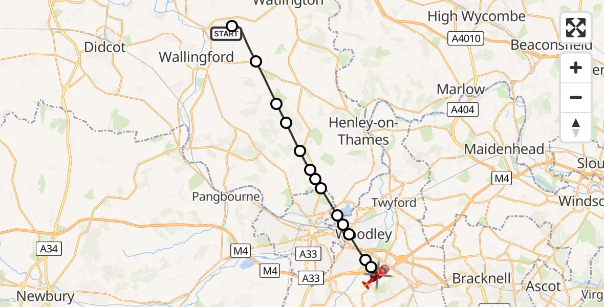 Flight route Air Ambulance Helicopter RAF Benson - Sindlesham, 11 August 2026, 12:34