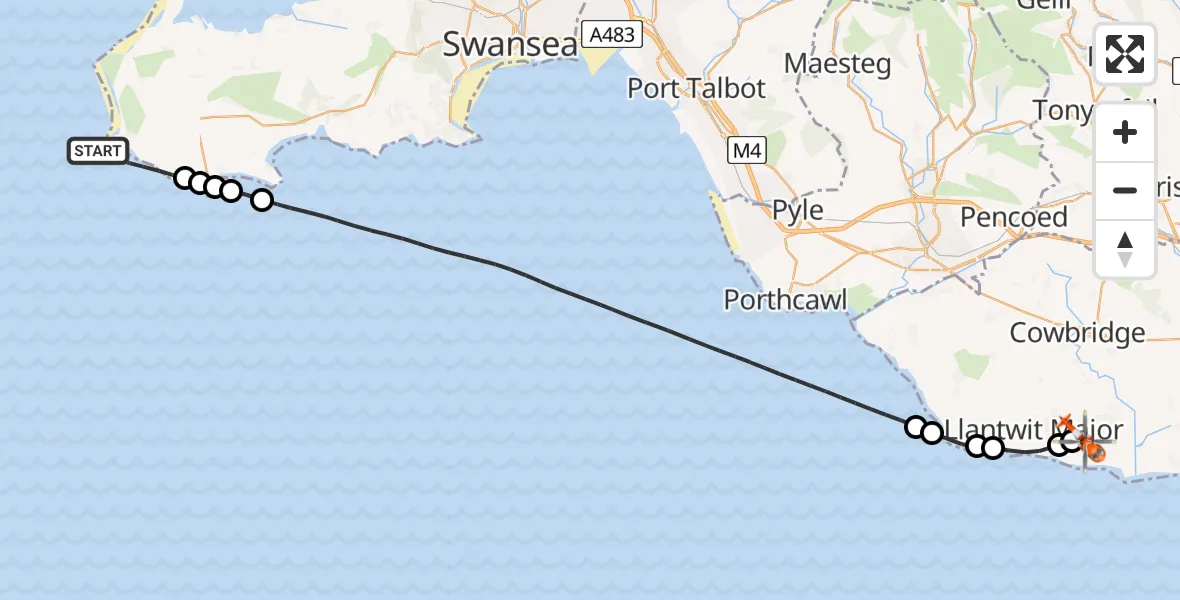 Flight route Coastguard Helicopter Rhossili - MOD St Athan, 11 August 2026, 12:40
