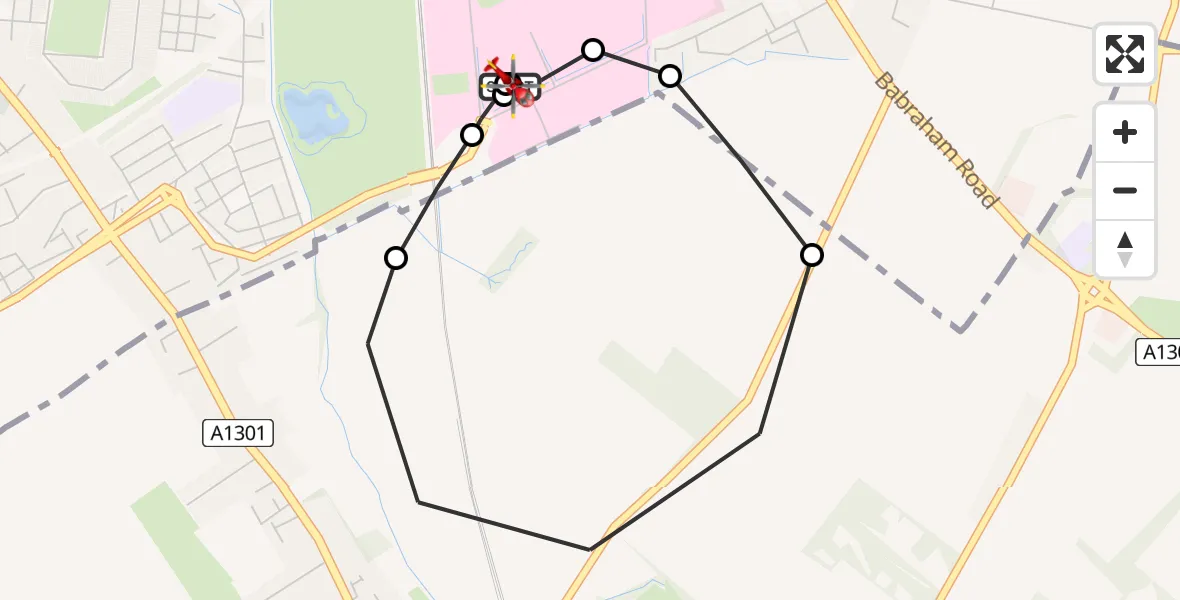 Flight route Air Ambulance Helicopter Papworth Hospital - Papworth Hospital, 11 August 2026, 13:29