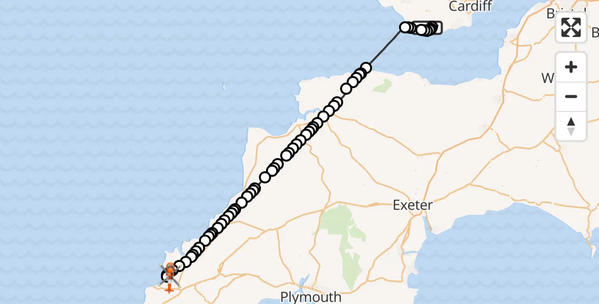 Flight route Coastguard Helicopter MOD St Athan - Cornwall Airport Newquay, 11 August 2026, 13:52