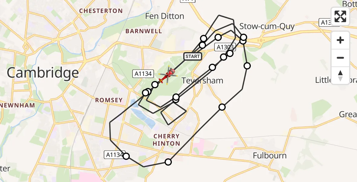 Flight route Air Ambulance Helicopter Cambridge City Airport - Cambridge City Airport, 11 August 2026, 14:04