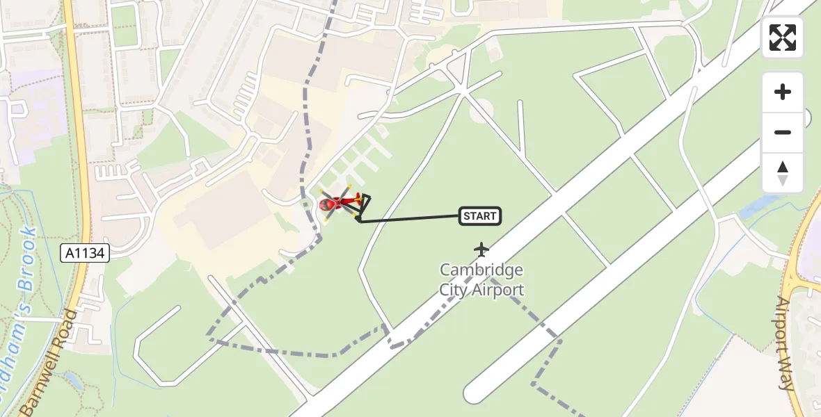 Flight route Air Ambulance Helicopter Cambridge City Airport - Cambridge City Airport, 11 August 2026, 14:19