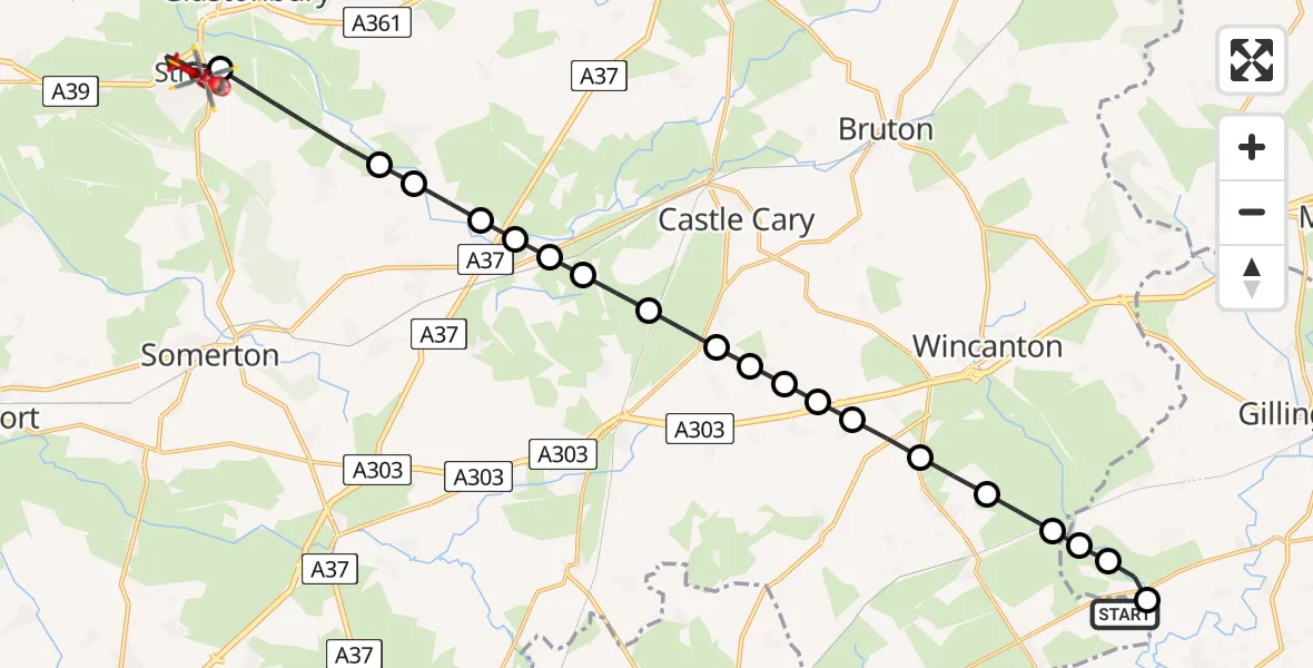 Flight route Air Ambulance Helicopter Henstridge Airfield - Street, 11 August 2026, 14:43