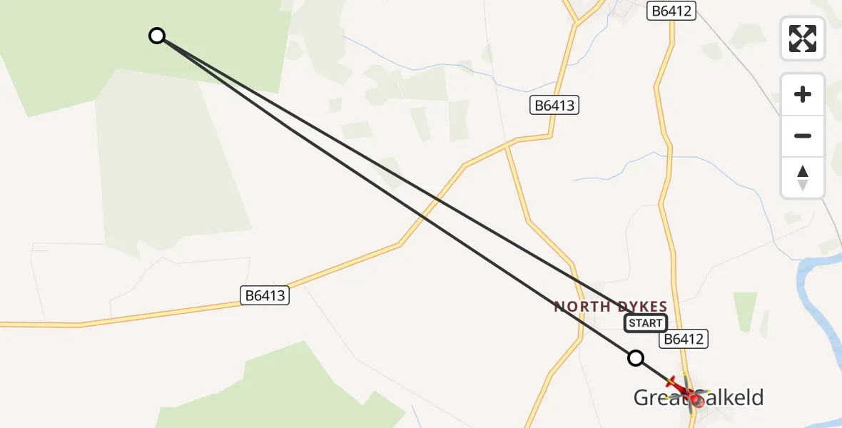 Flight route Air Ambulance Helicopter Great Salkeld - Great Salkeld, 11 August 2026, 14:48
