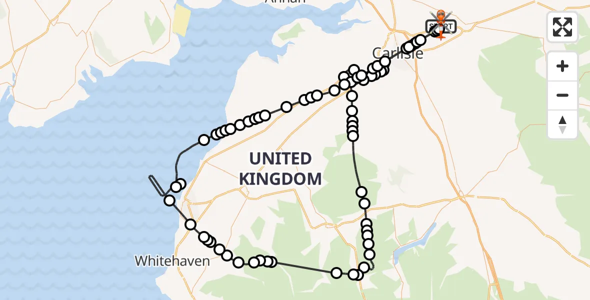 Flight route Coastguard Helicopter Carlisle Lake District Airport - Carlisle Lake District Airport, 11 August 2026, 14:52