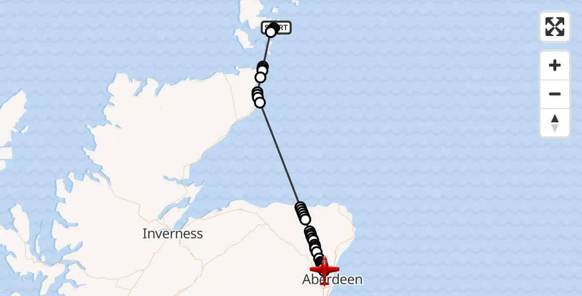 Flight route Air Ambulance Aircraft Tankerness - Aberdeen International Airport, 11 August 2026, 15:01