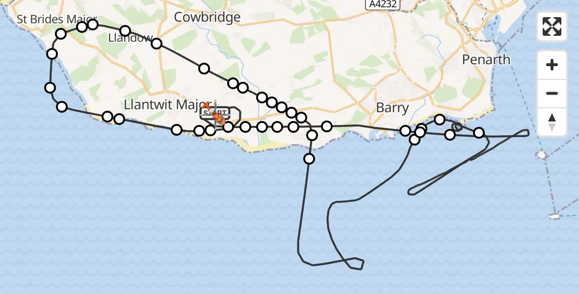 Flight route Coastguard Helicopter MOD St Athan - MOD St Athan, 11 August 2026, 15:07