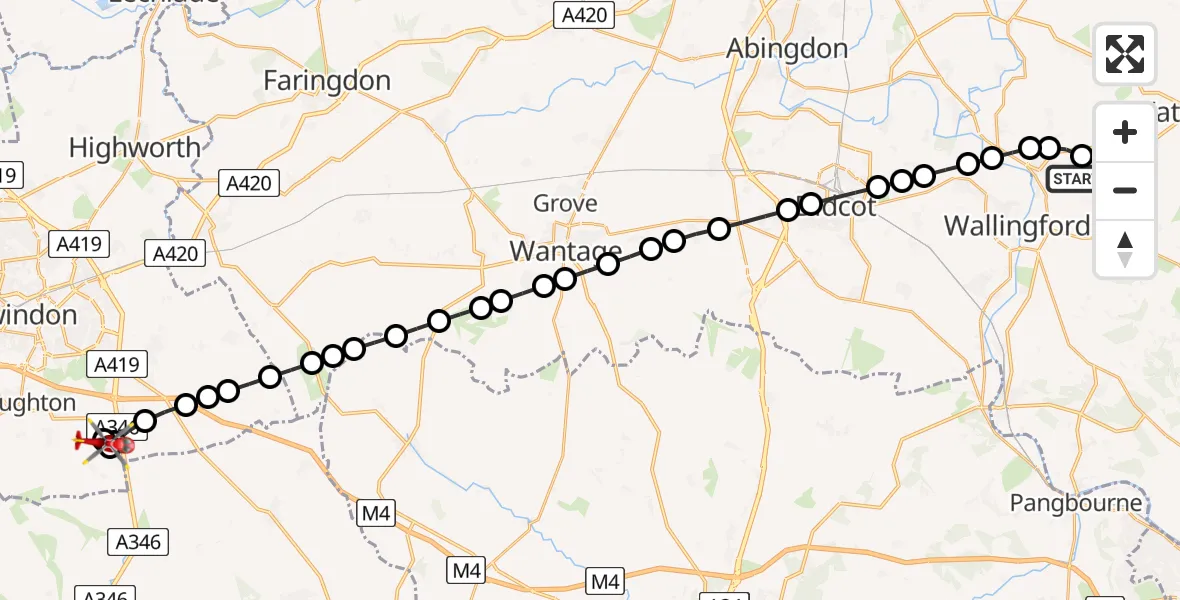 Flight route Air Ambulance Helicopter RAF Benson - Chiseldon, 11 August 2026, 15:10