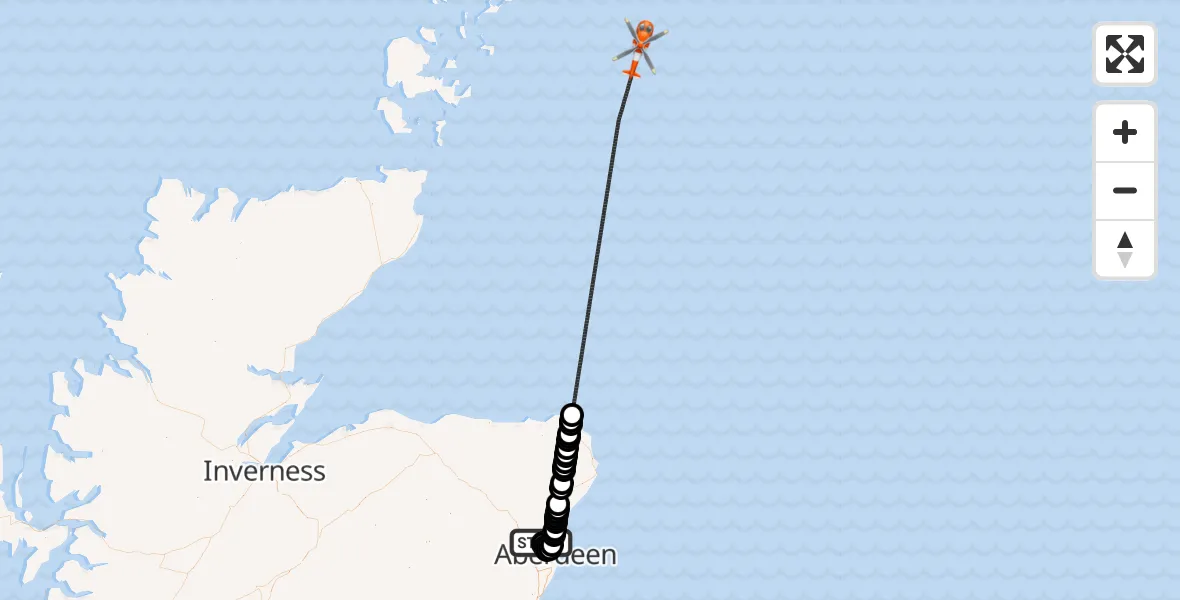 Flight route Coastguard Helicopter Aberdeen International Airport - North Sea, 11 August 2026, 15:15