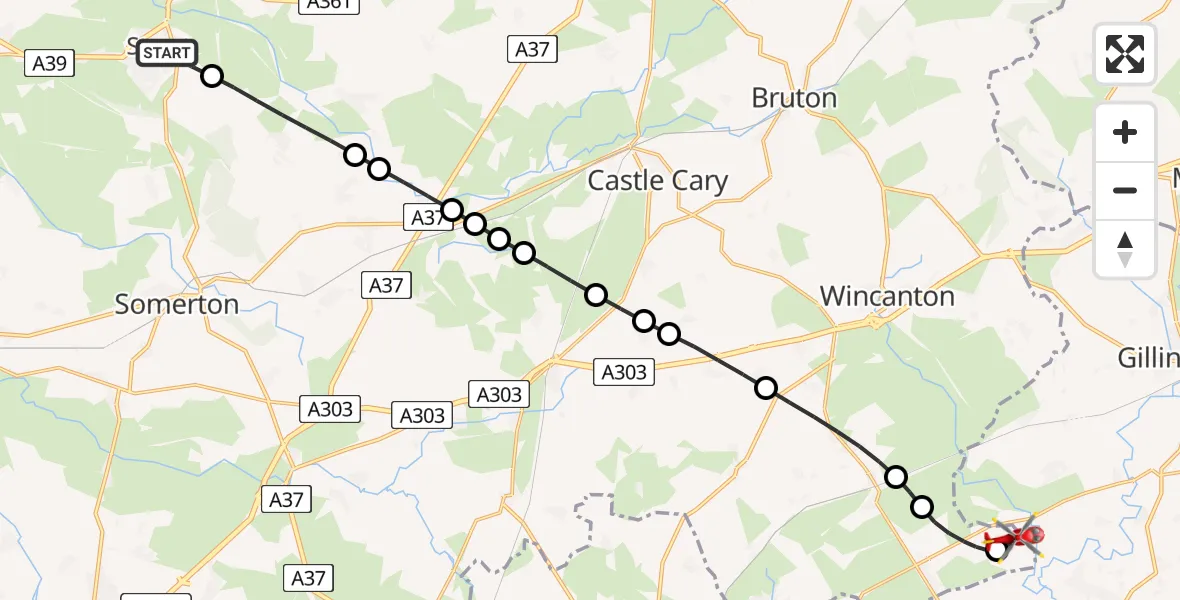 Flight route Air Ambulance Helicopter Street - Henstridge Airfield, 11 August 2026, 15:20
