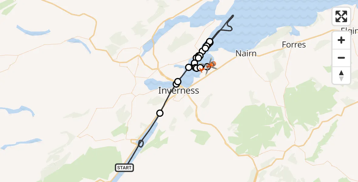 Flight route Coastguard Helicopter Loch Ness - Dalcross Heliport, 11 August 2026, 15:45