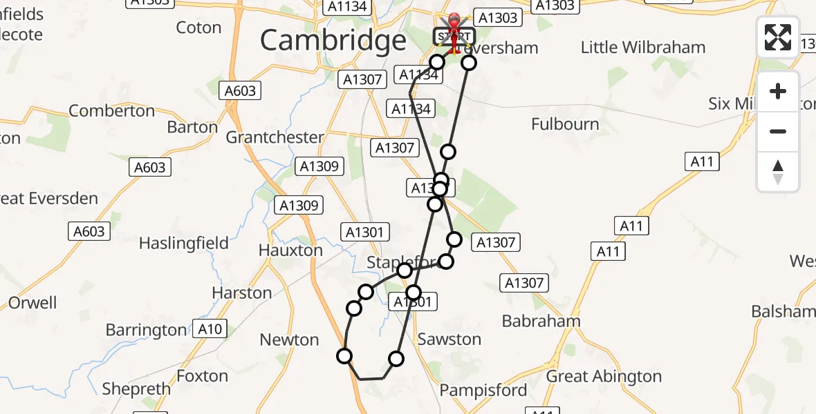 Flight route Air Ambulance Helicopter Cambridge City Airport - Cambridge City Airport, 11 August 2026, 15:51
