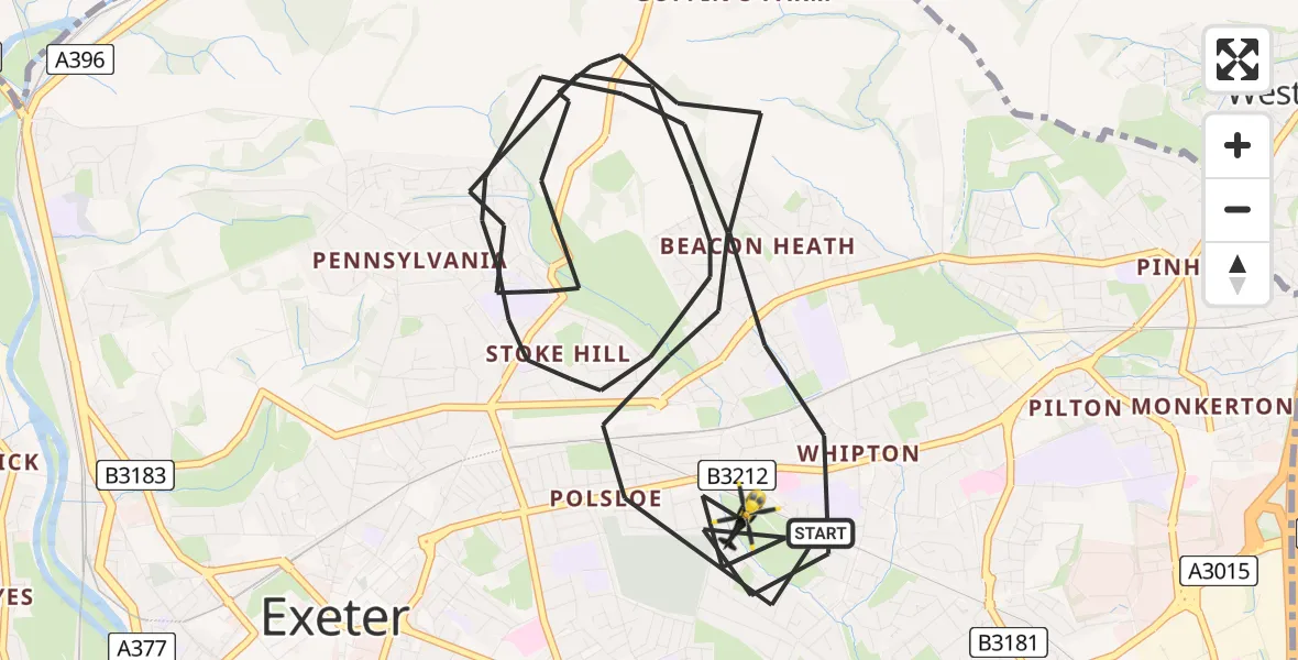 Flight route Police Helicopter Exeter - Exeter, 11 August 2026, 16:11