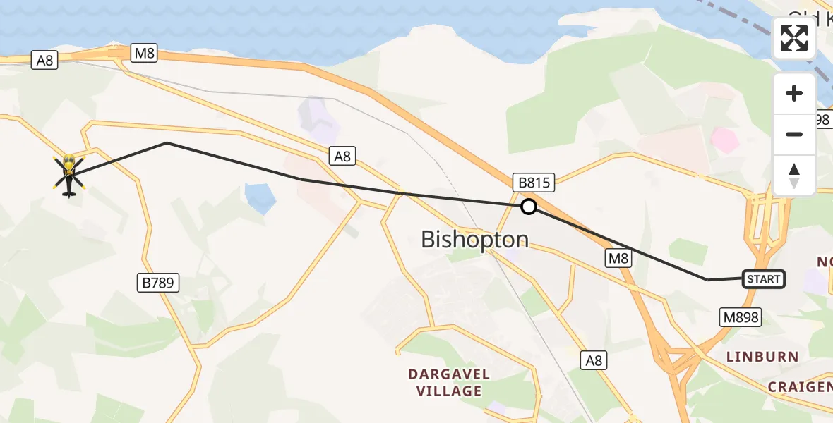 Flight route Police Helicopter Erskine - Langbank, 11 August 2026, 16:16