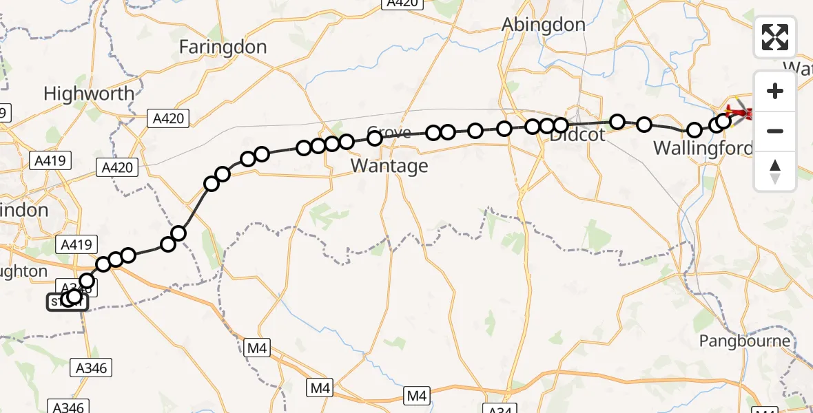 Flight route Air Ambulance Helicopter Badbury - RAF Benson, 11 August 2026, 16:20