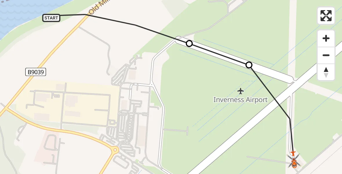 Flight route Coastguard Helicopter Dalcross Heliport - Inverness Airport, 11 August 2026, 16:29