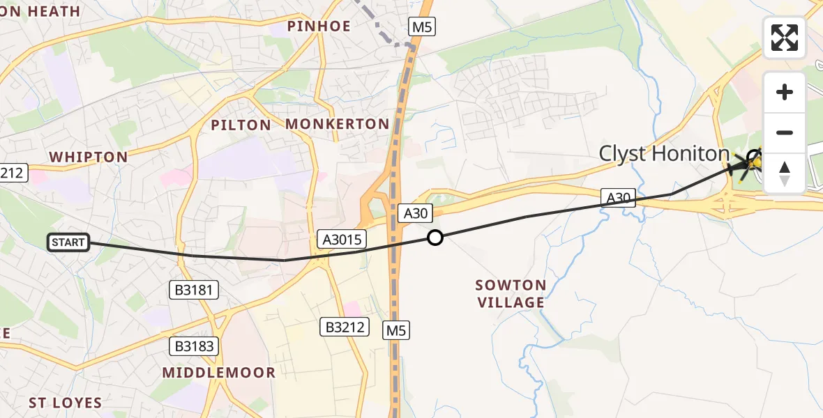 Flight route Police Helicopter Exeter - Exeter International Airport, 11 August 2026, 16:33