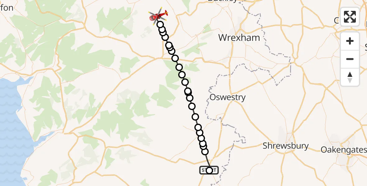 Flight route Air Ambulance Helicopter Welshpool Airport - Cyffylliog, 11 August 2026, 16:37