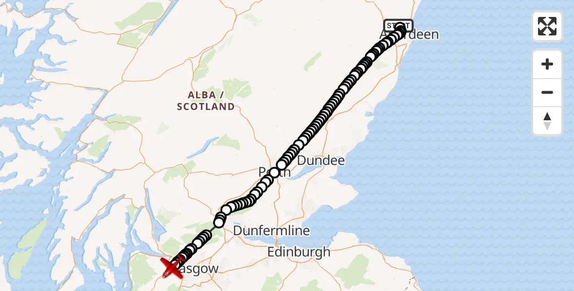 Flight route Air Ambulance Aircraft Aberdeen International Airport - Glasgow Airport, 11 August 2026, 16:37