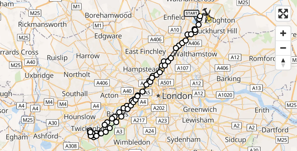 Flight route Police Helicopter Enfield - Sewardstonebury, 11 August 2026, 17:11