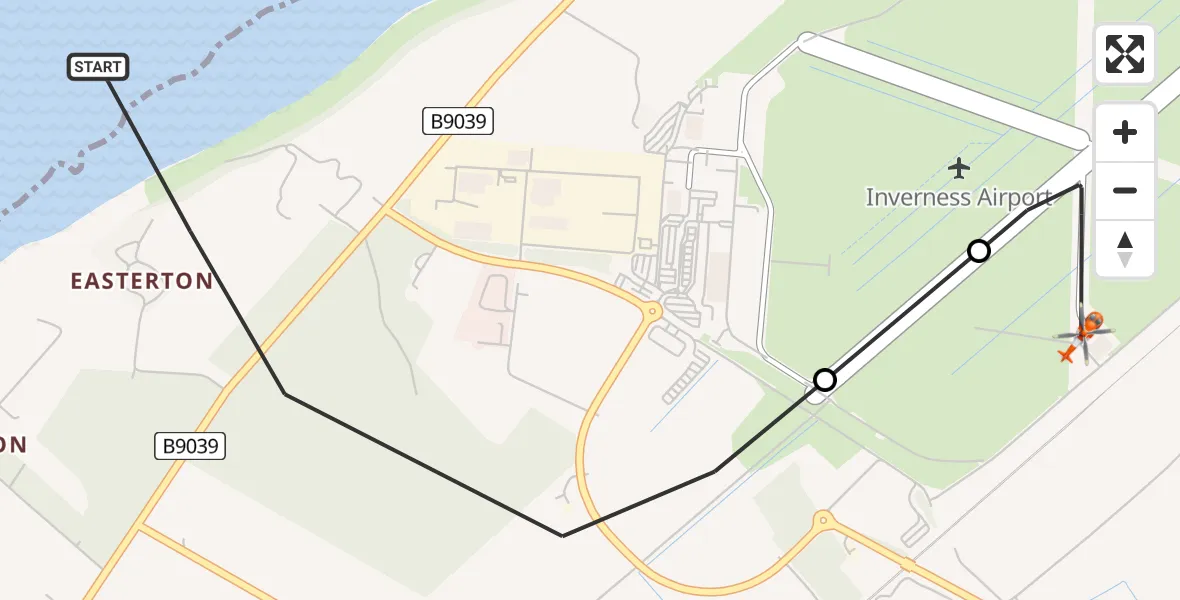 Flight route Coastguard Helicopter Inverness - Inverness Airport, 11 August 2026, 17:28