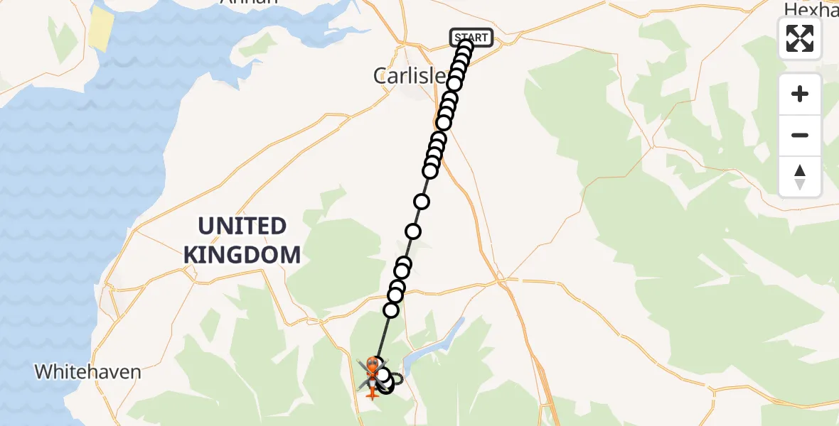 Flight route Coastguard Helicopter Carlisle Lake District Airport - Patterdale, 11 August 2026, 17:38